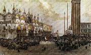 Luigi Querena The People of Venice Raise the Tricolor in Saint Mark's Square France oil painting reproduction